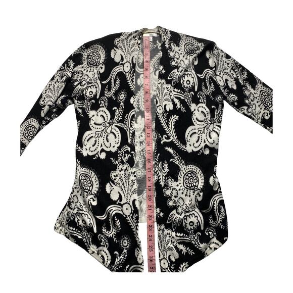 Cache Black White Paisley Open Front Cardigan M Lightweight Layering Piece - Picture 10 of 16